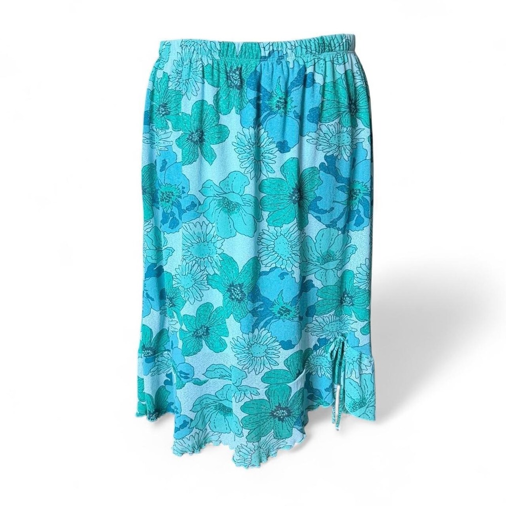 Orange USA Vintage Y2K Blue Green Floral Ruffle Midi Skirt 3X 11508X